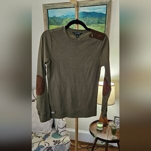 Lauren by Ralph Lauren Longsleeve Tshirt with shoulder Zipper and Elbow Patches